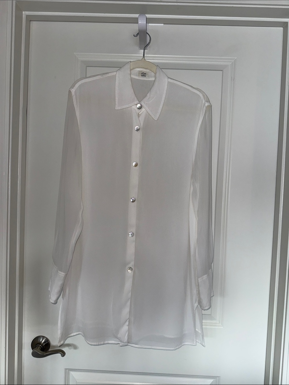 Aritzia Wilfred White Silk Sheer Oversized Button Down Blouse Size xxs